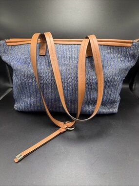 Women’s Large Canvas Blue With Gold Trim Bag